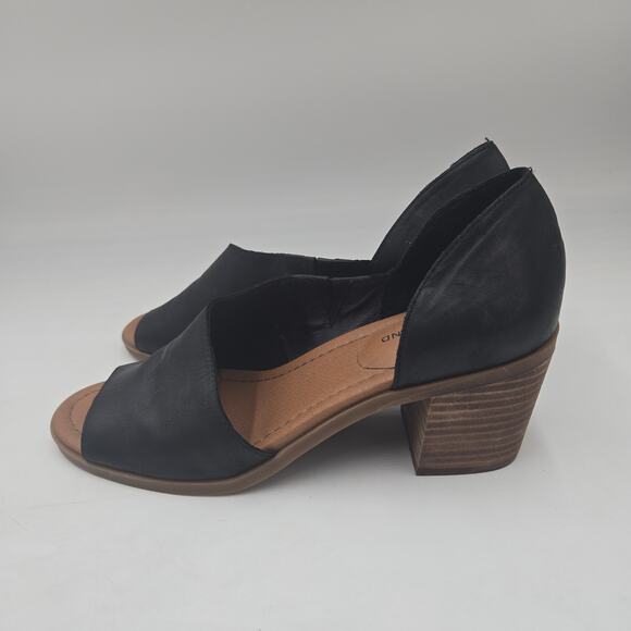 Lucky Brand Sandals Women's 9.5 M Raheema Black Leather Heeled Open Toe Dorsay - Picture 3 of 7